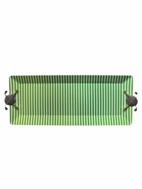 Mud Pie Green and White Stripe Golf Handle Rectangular Melamine Serving Tray